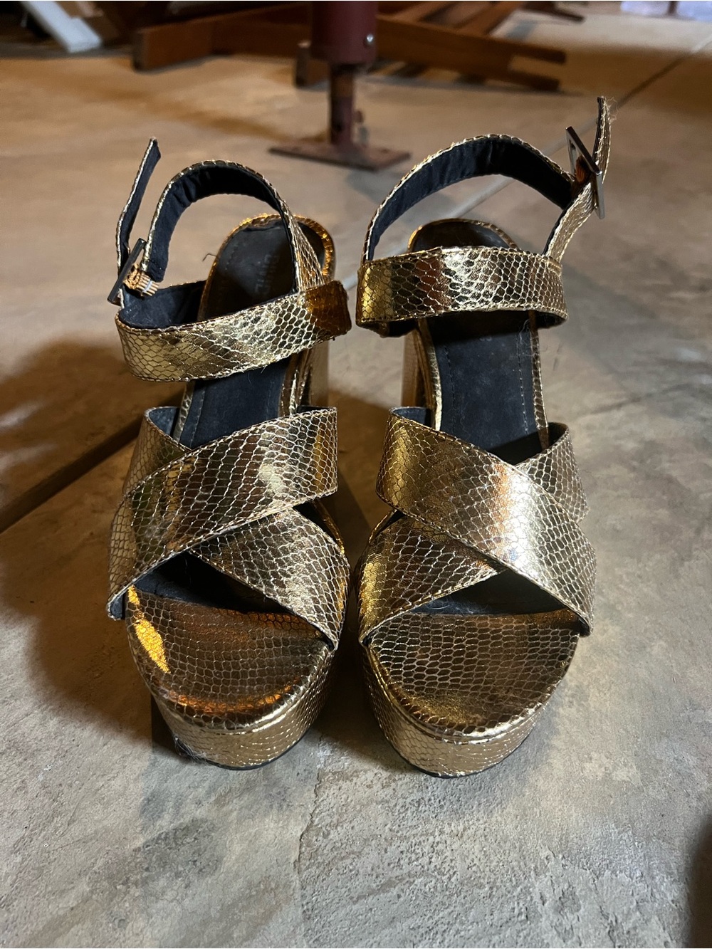 H&M Metallic Gold Snakeskin-Effect Platform Sandals